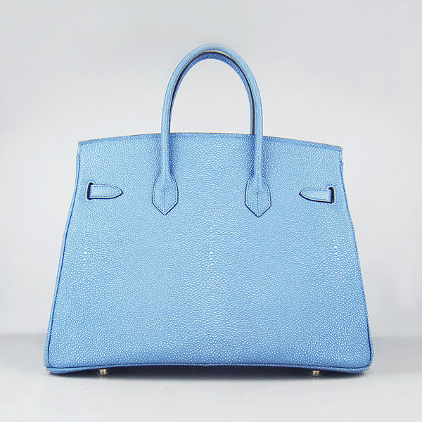 High Quality Fake Hermes Birkin 35CM Pearl Veins Leather Bag Light Blue 6089